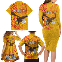 Personalised American Samoa Flag Day Family Matching Long Sleeve Bodycon Dress and Hawaiian Shirt Fautasi Race Pago Pago-Aeto Eagle Wings Tribal Style
