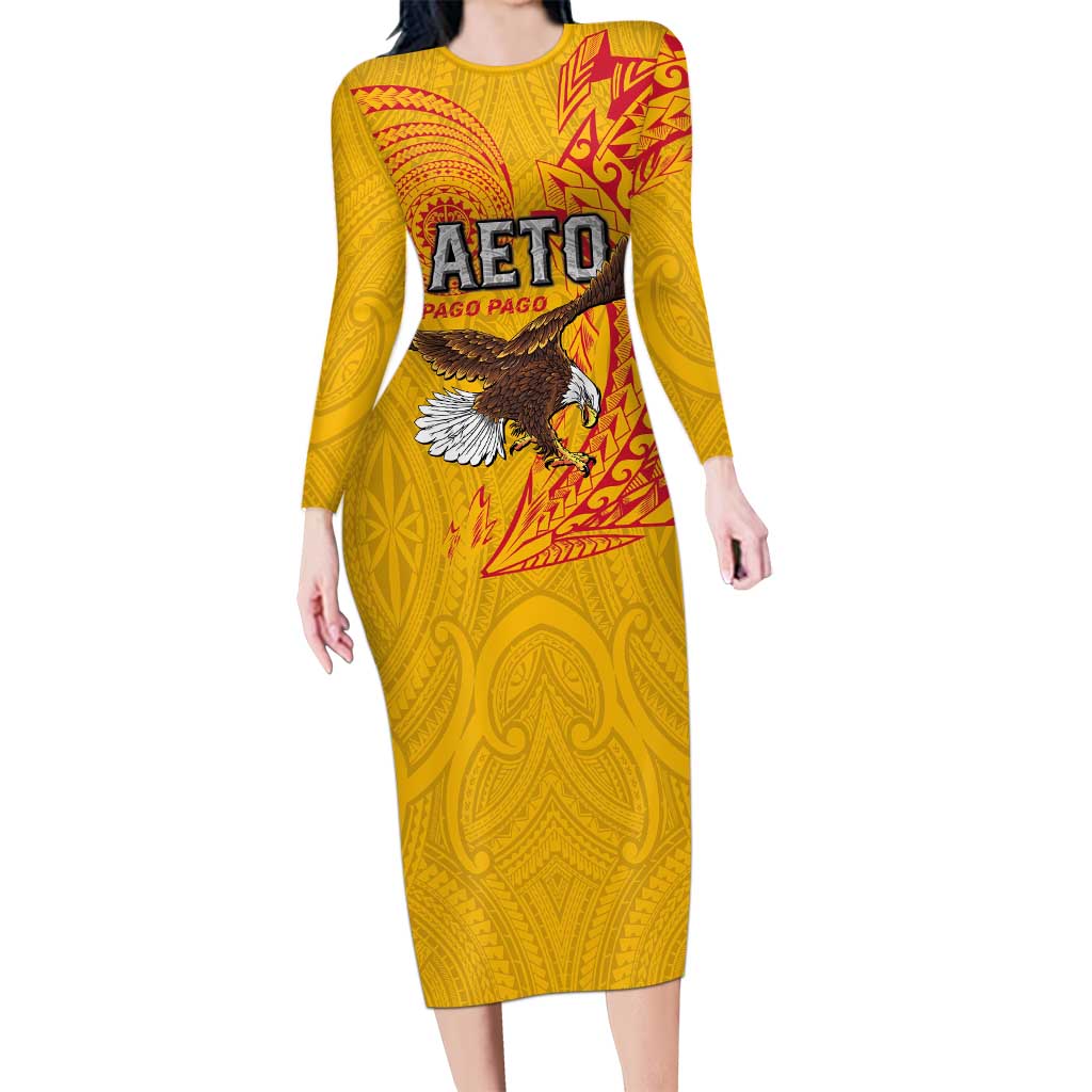 Personalised American Samoa Flag Day Family Matching Long Sleeve Bodycon Dress and Hawaiian Shirt Fautasi Race Pago Pago-Aeto Eagle Wings Tribal Style