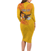 Personalised American Samoa Flag Day Family Matching Long Sleeve Bodycon Dress and Hawaiian Shirt Fautasi Race Pago Pago-Aeto Eagle Wings Tribal Style