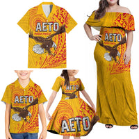 Personalised American Samoa Flag Day Family Matching Off Shoulder Maxi Dress and Hawaiian Shirt Fautasi Race Pago Pago-Aeto Eagle Wings Tribal Style