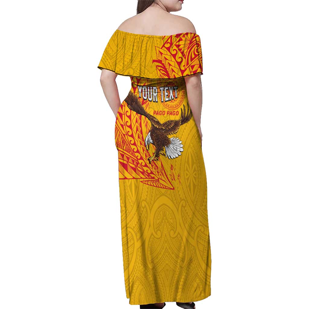 Personalised American Samoa Flag Day Family Matching Off Shoulder Maxi Dress and Hawaiian Shirt Fautasi Race Pago Pago-Aeto Eagle Wings Tribal Style