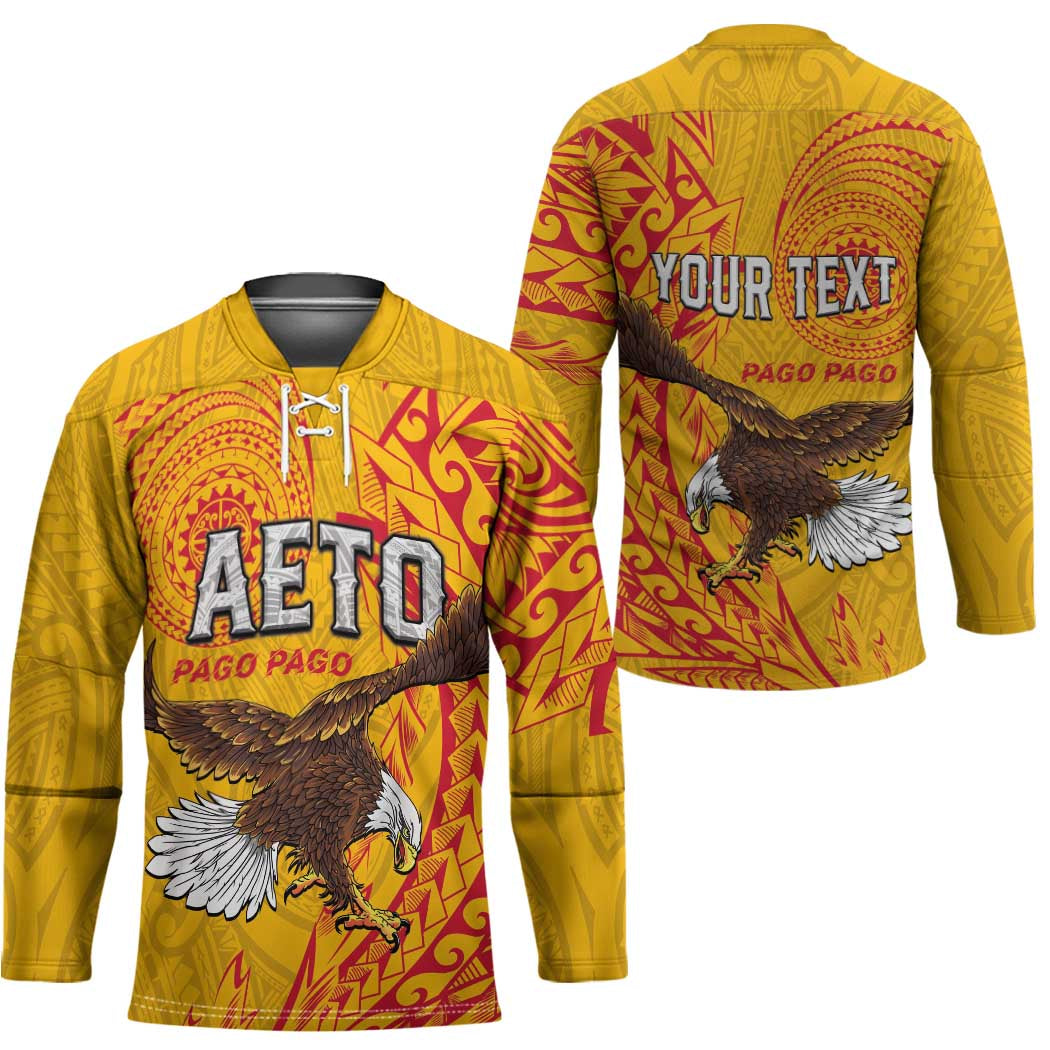 Personalised American Samoa Flag Day Hockey Jersey Fautasi Race Pago Pago-Aeto Eagle Wings Tribal Style