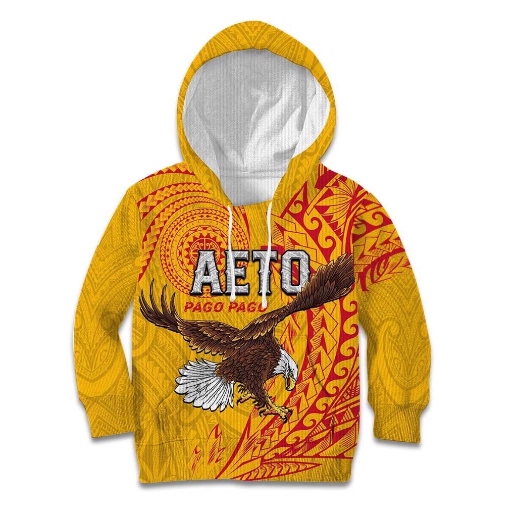 Personalised American Samoa Flag Day Kid Hoodie Fautasi Race Pago Pago-Aeto Eagle Wings Tribal Style LT03 Hoodie Multicolor - Polynesian Pride