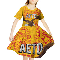 Personalised American Samoa Flag Day Kid Short Sleeve Dress Fautasi Race Pago Pago-Aeto Eagle Wings Tribal Style