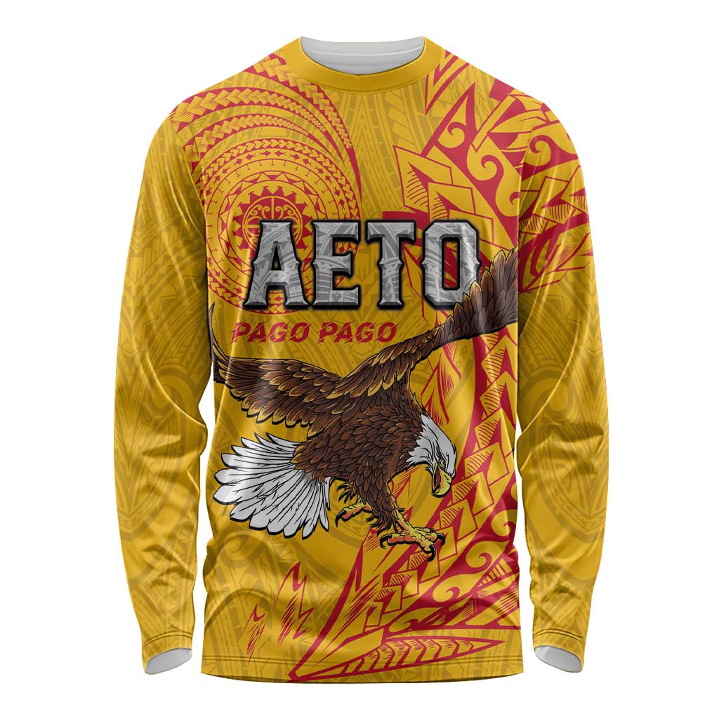Personalised American Samoa Flag Day Long Sleeve Shirt Fautasi Race Pago Pago-Aeto Eagle Wings Tribal Style LT03 Unisex Multicolor - Polynesian Pride