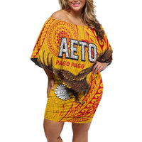 Personalised American Samoa Flag Day Off Shoulder Short Dress Fautasi Race Pago Pago-Aeto Eagle Wings Tribal Style