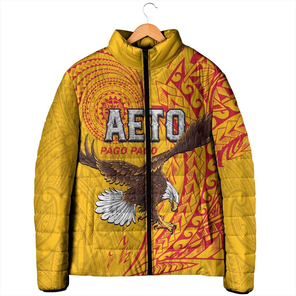Personalised American Samoa Flag Day Padded Jacket Fautasi Race Pago Pago-Aeto Eagle Wings Tribal Style LT03 - Polynesian Pride