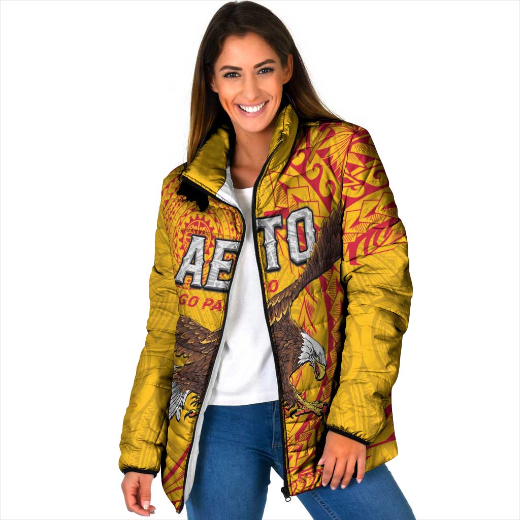 Personalised American Samoa Flag Day Padded Jacket Fautasi Race Pago Pago-Aeto Eagle Wings Tribal Style LT03 Women Multicolor - Polynesian Pride
