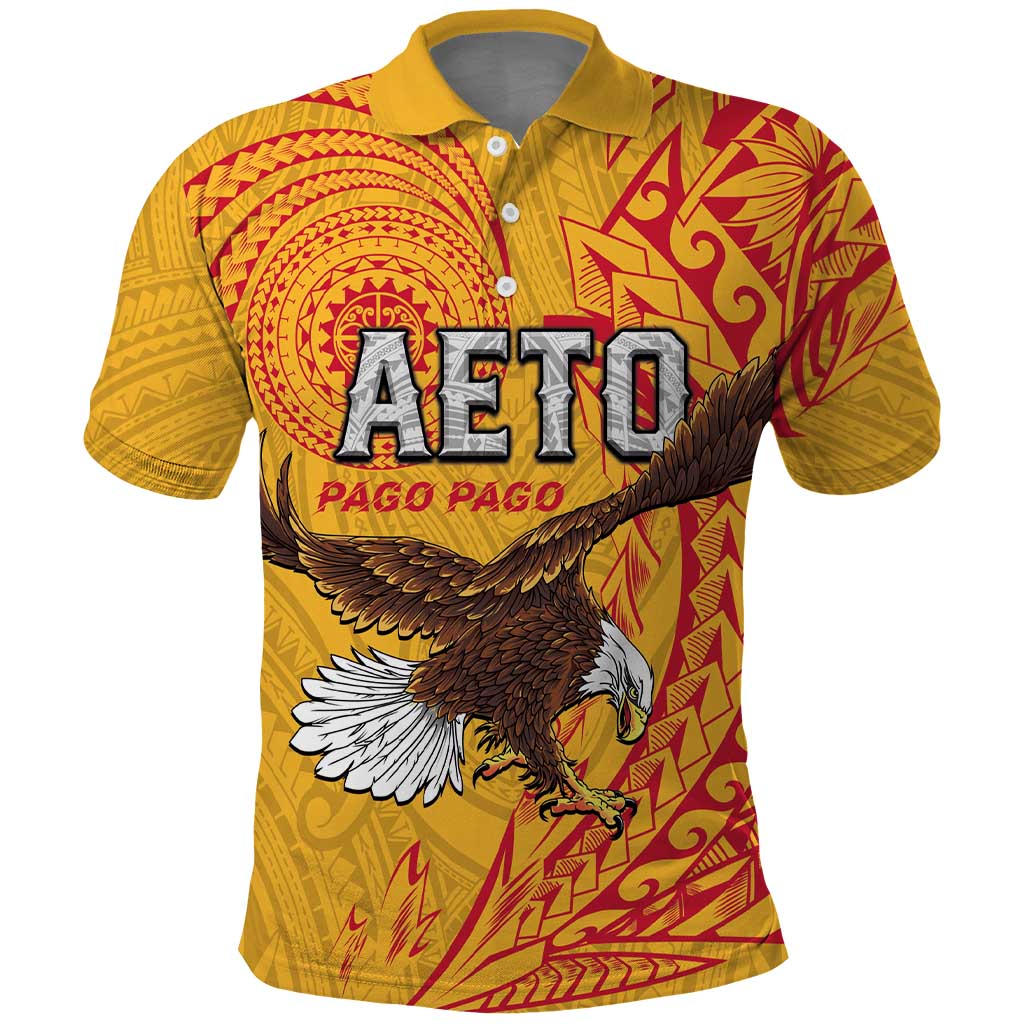 Personalised American Samoa Flag Day Polo Shirt Fautasi Race Pago Pago-Aeto Eagle Wings Tribal Style