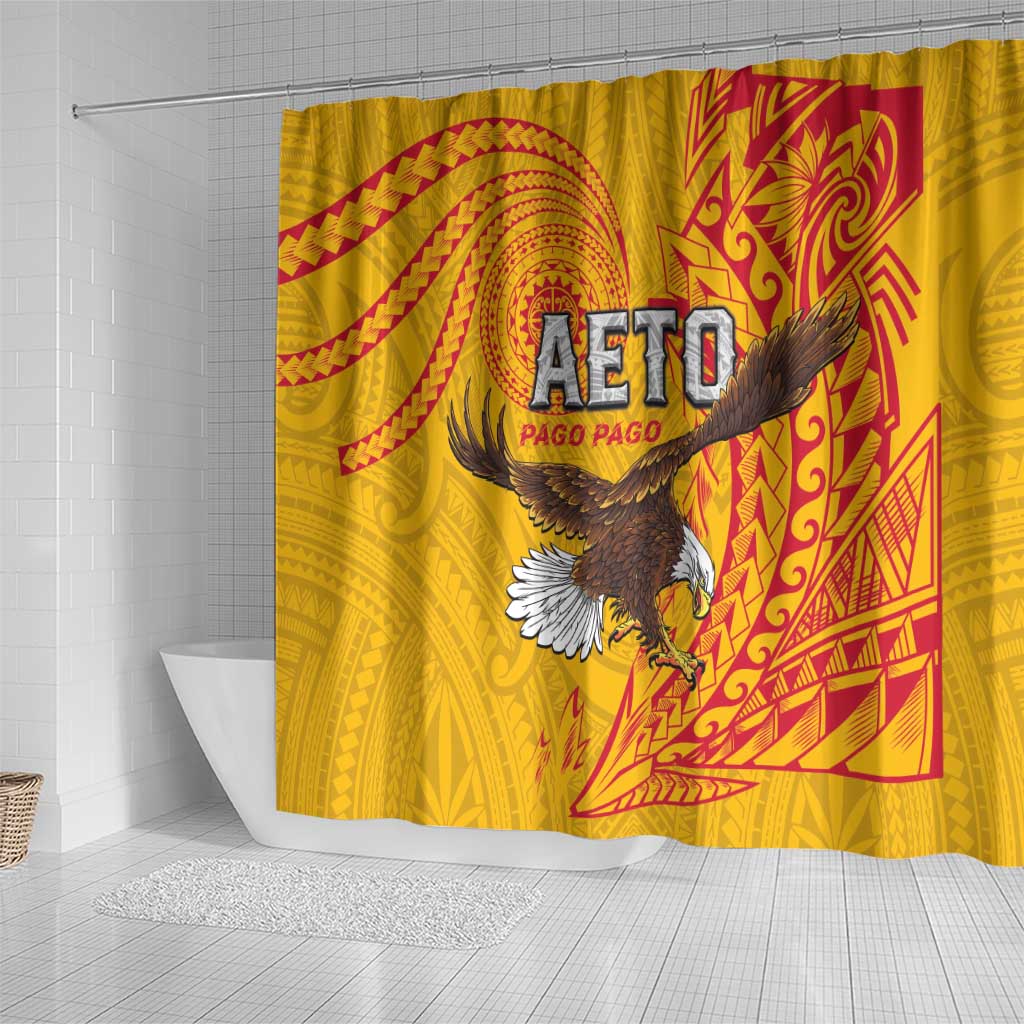 American Samoa Flag Day Shower Curtain Fautasi Race Pago Pago-Aeto Eagle Wings Tribal Style