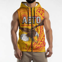 Personalised American Samoa Flag Day Sleeveless Zip Hoodie Fautasi Race Pago Pago-Aeto Eagle Wings Tribal Style