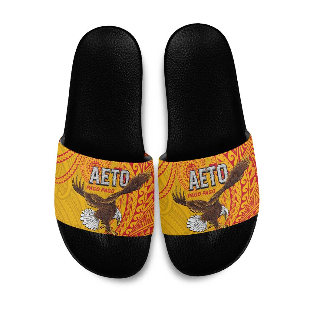 American Samoa Flag Day Slide Sandals Fautasi Race Pago Pago-Aeto Eagle Wings Tribal Style