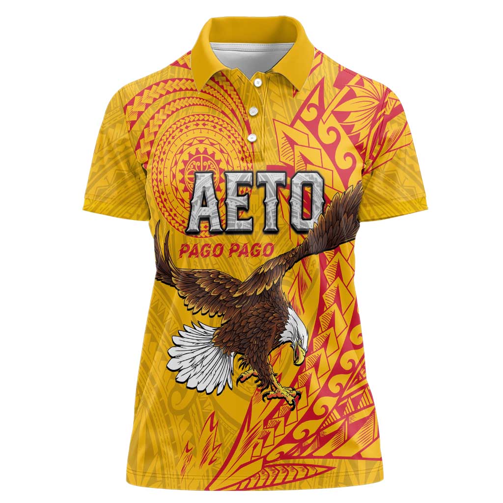 Personalised American Samoa Flag Day Women Polo Shirt Fautasi Race Pago Pago-Aeto Eagle Wings Tribal Style
