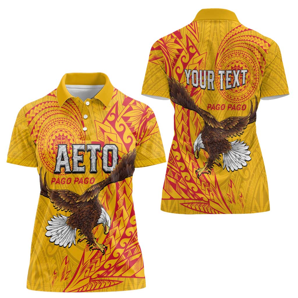 Personalised American Samoa Flag Day Women Polo Shirt Fautasi Race Pago Pago-Aeto Eagle Wings Tribal Style