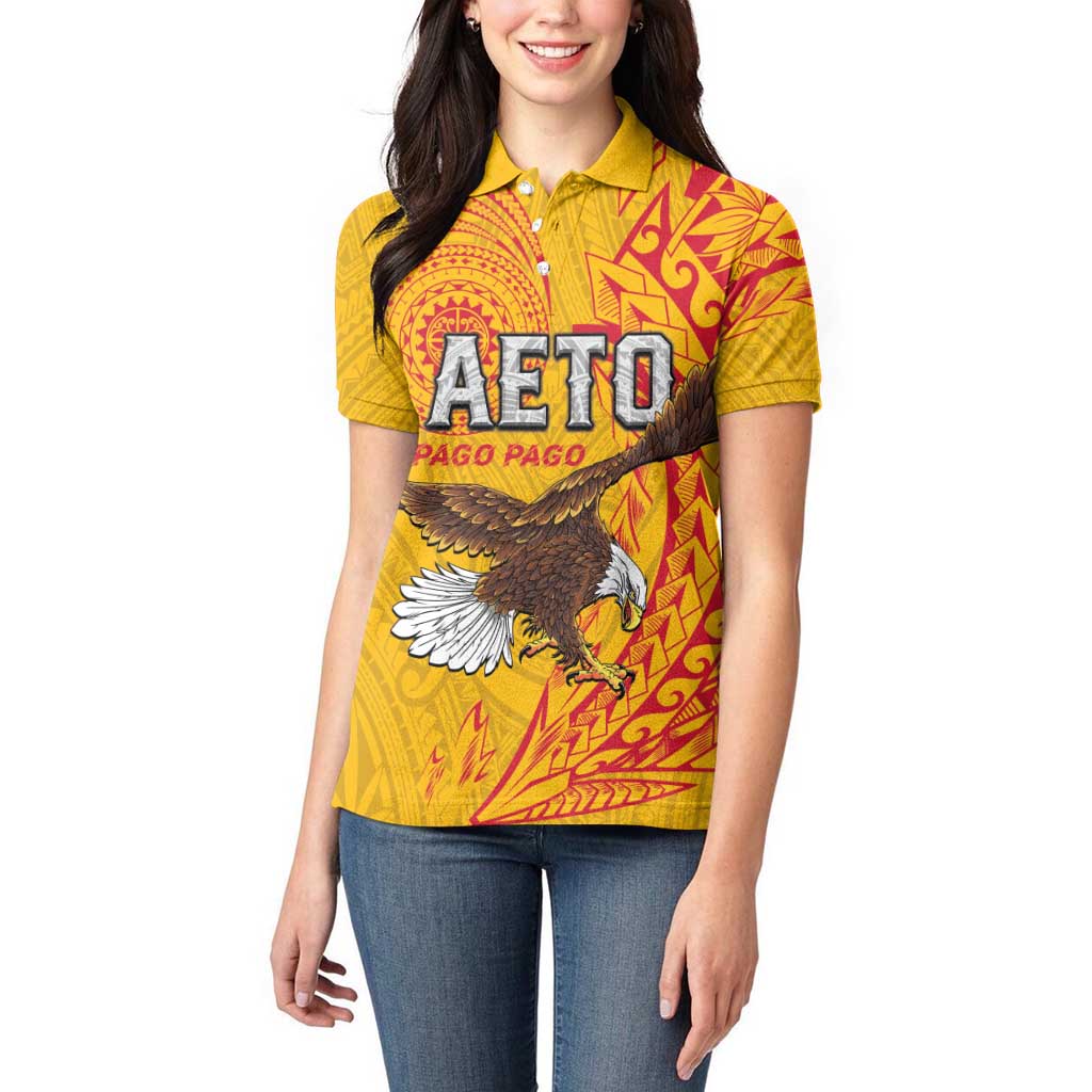 Personalised American Samoa Flag Day Women Polo Shirt Fautasi Race Pago Pago-Aeto Eagle Wings Tribal Style