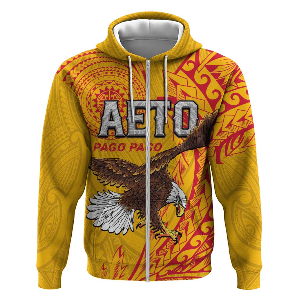 Personalised American Samoa Flag Day Zip Hoodie Fautasi Race Pago Pago-Aeto Eagle Wings Tribal Style LT03 Zip Hoodie Multicolor - Polynesian Pride