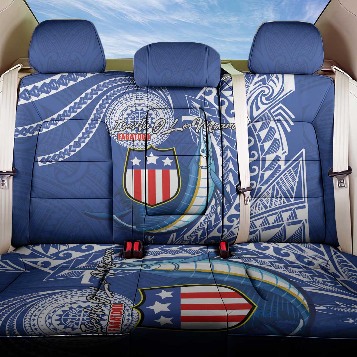 American Samoa Flag Day Back Car Seat Cover Fautasi Race Fagatogo-Iseula O Le Moana Sailfish Tribal Style