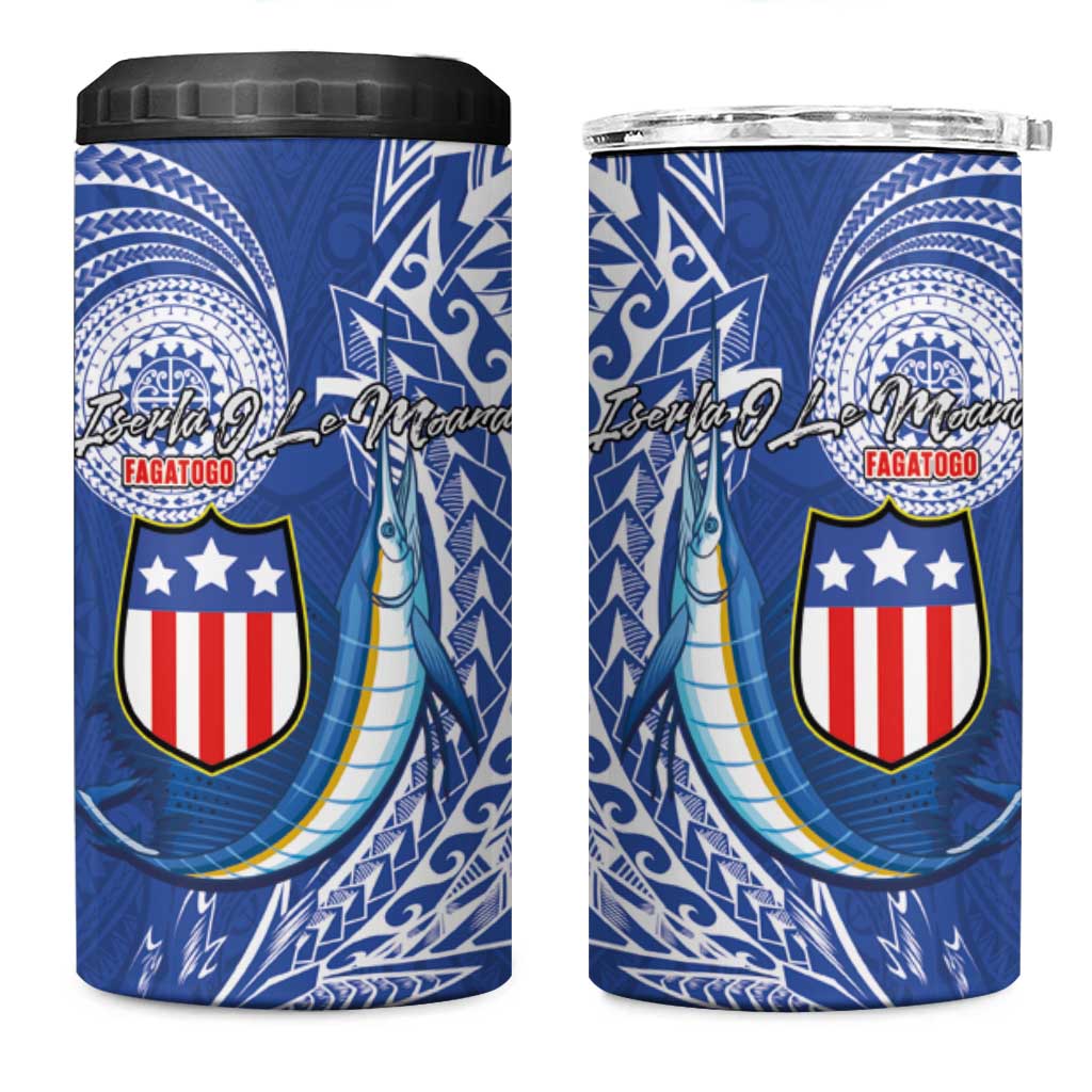 American Samoa Flag Day 4 in 1 Can Cooler Tumbler Fautasi Race Fagatogo-Iseula O Le Moana Sailfish Tribal Style
