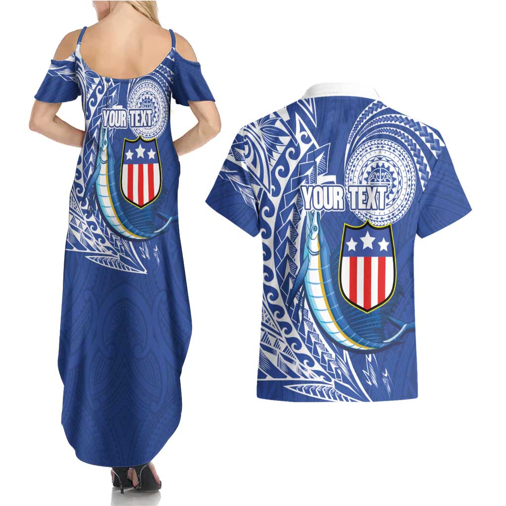Personalised American Samoa Flag Day Couples Matching Summer Maxi Dress and Hawaiian Shirt Fautasi Race Fagatogo-Iseula O Le Moana Sailfish Tribal Style
