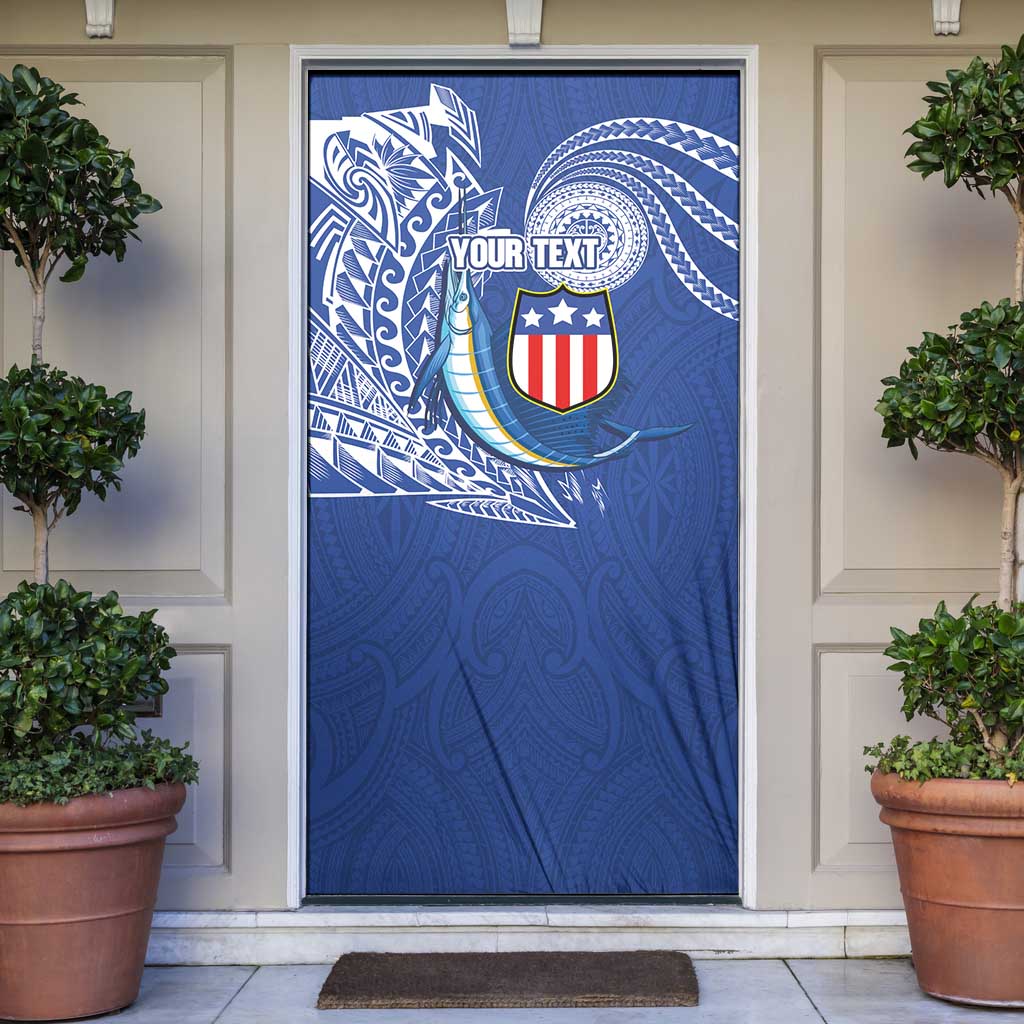 Personalised American Samoa Flag Day Door Cover Fautasi Race Fagatogo-Iseula O Le Moana Sailfish Tribal Style