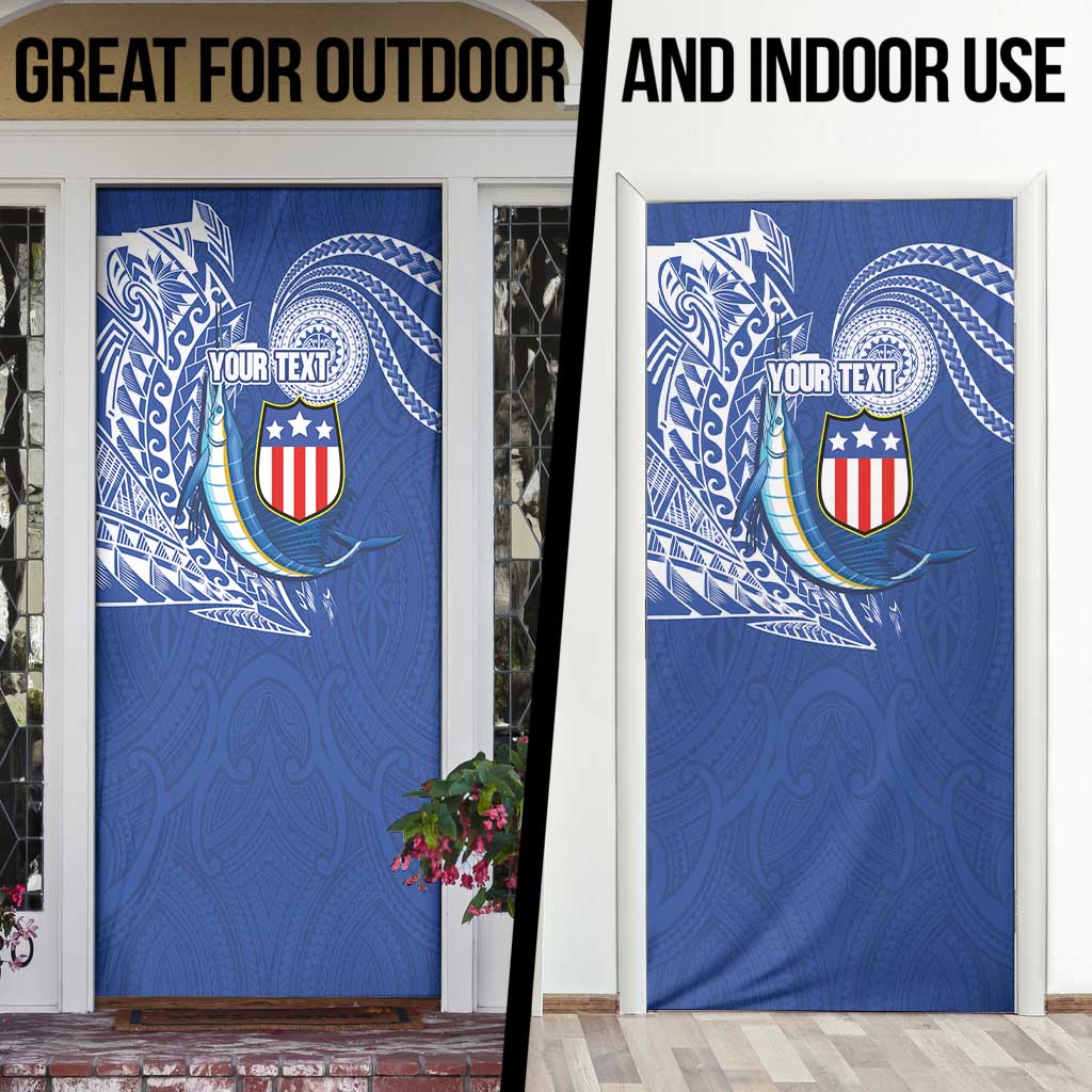 Personalised American Samoa Flag Day Door Cover Fautasi Race Fagatogo-Iseula O Le Moana Sailfish Tribal Style