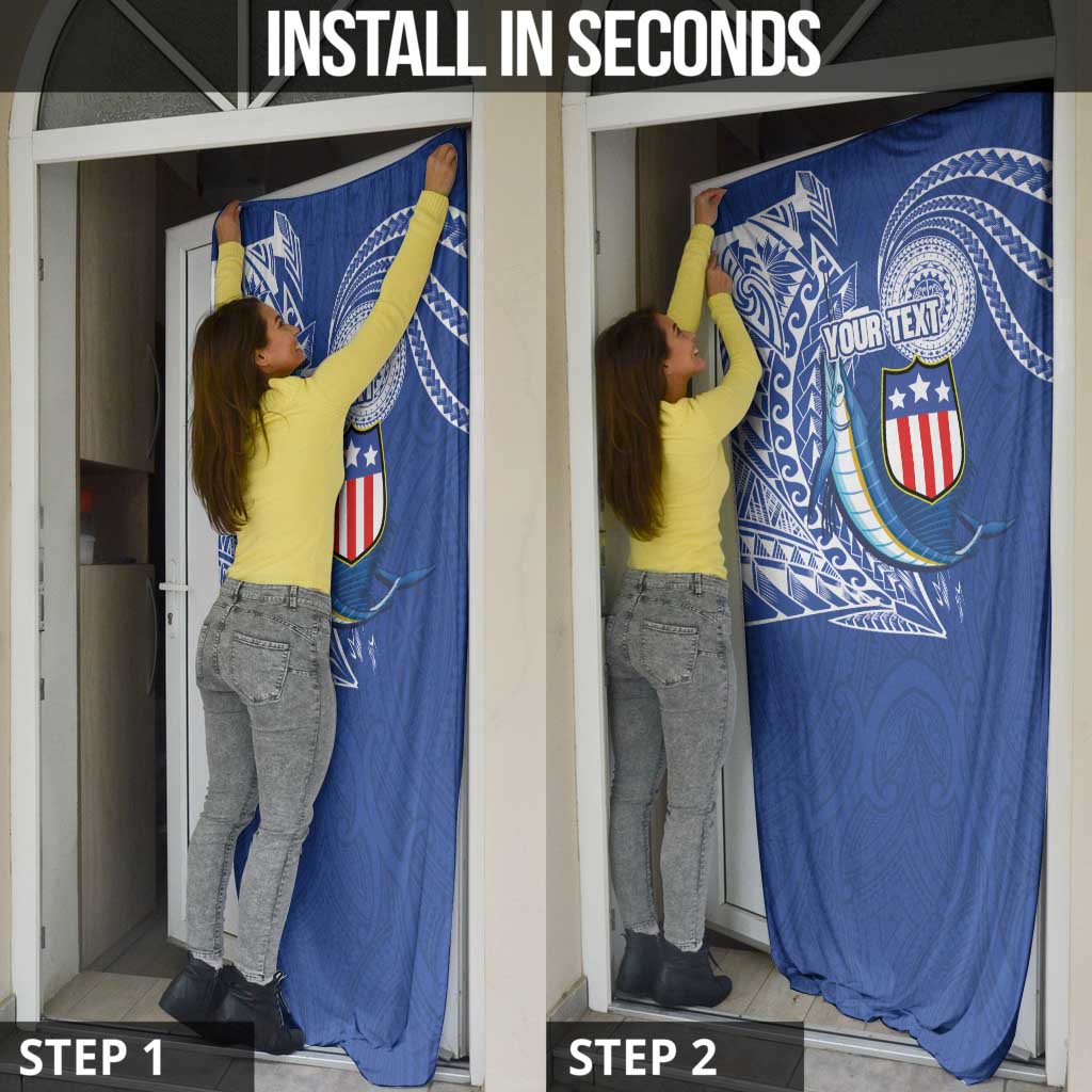 Personalised American Samoa Flag Day Door Cover Fautasi Race Fagatogo-Iseula O Le Moana Sailfish Tribal Style