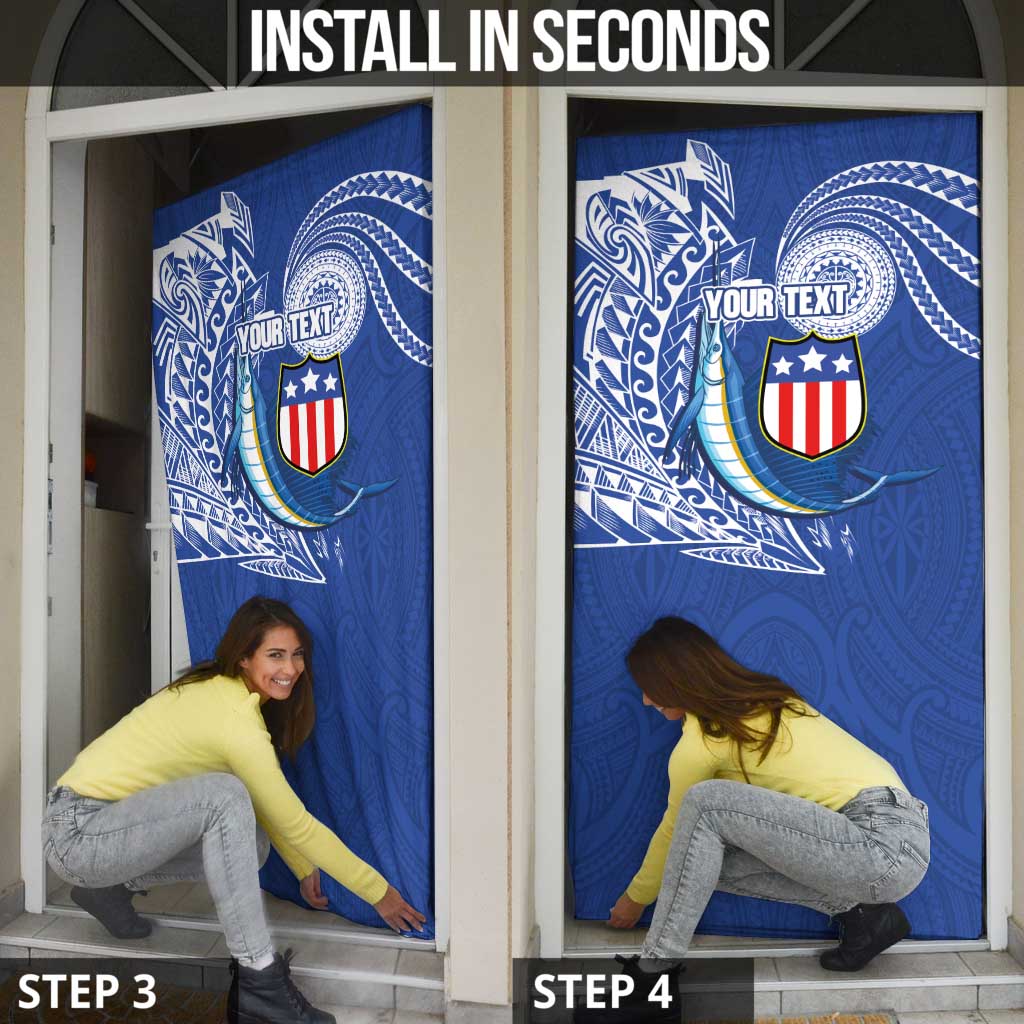 Personalised American Samoa Flag Day Door Cover Fautasi Race Fagatogo-Iseula O Le Moana Sailfish Tribal Style