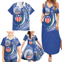 Personalised American Samoa Flag Day Family Matching Summer Maxi Dress and Hawaiian Shirt Fautasi Race Fagatogo-Iseula O Le Moana Sailfish Tribal Style
