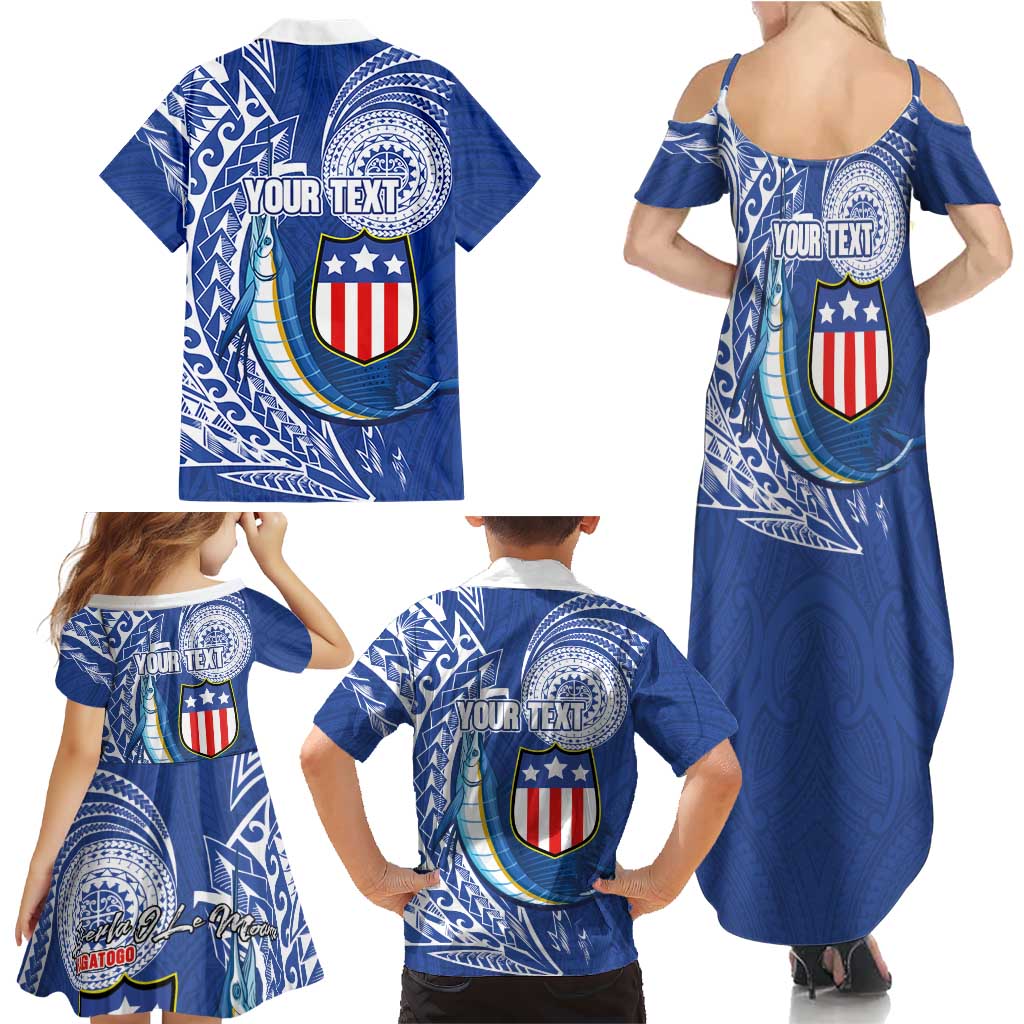 Personalised American Samoa Flag Day Family Matching Summer Maxi Dress and Hawaiian Shirt Fautasi Race Fagatogo-Iseula O Le Moana Sailfish Tribal Style