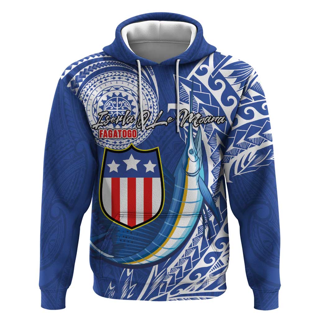 Personalised American Samoa Flag Day Hoodie Fautasi Race Fagatogo-Iseula O Le Moana Sailfish Tribal Style