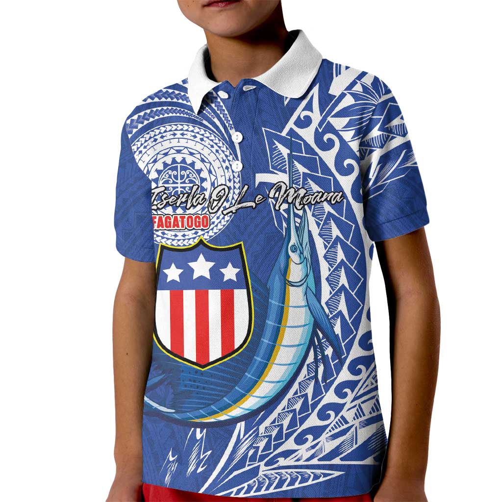 Personalised American Samoa Flag Day Kid Polo Shirt Fautasi Race Fagatogo-Iseula O Le Moana Sailfish Tribal Style