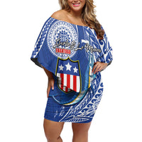 Personalised American Samoa Flag Day Off Shoulder Short Dress Fautasi Race Fagatogo-Iseula O Le Moana Sailfish Tribal Style