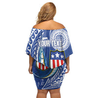 Personalised American Samoa Flag Day Off Shoulder Short Dress Fautasi Race Fagatogo-Iseula O Le Moana Sailfish Tribal Style
