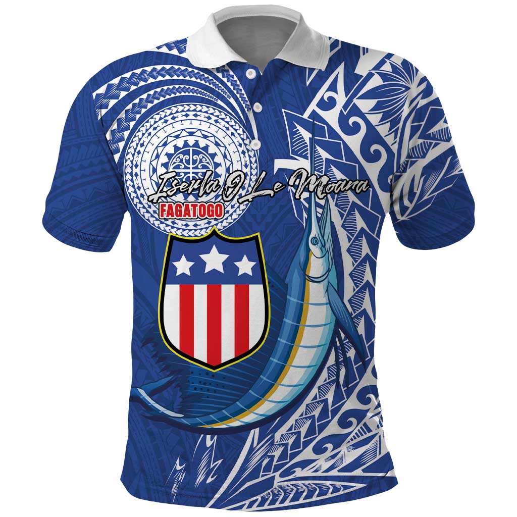 Personalised American Samoa Flag Day Polo Shirt Fautasi Race Fagatogo-Iseula O Le Moana Sailfish Tribal Style