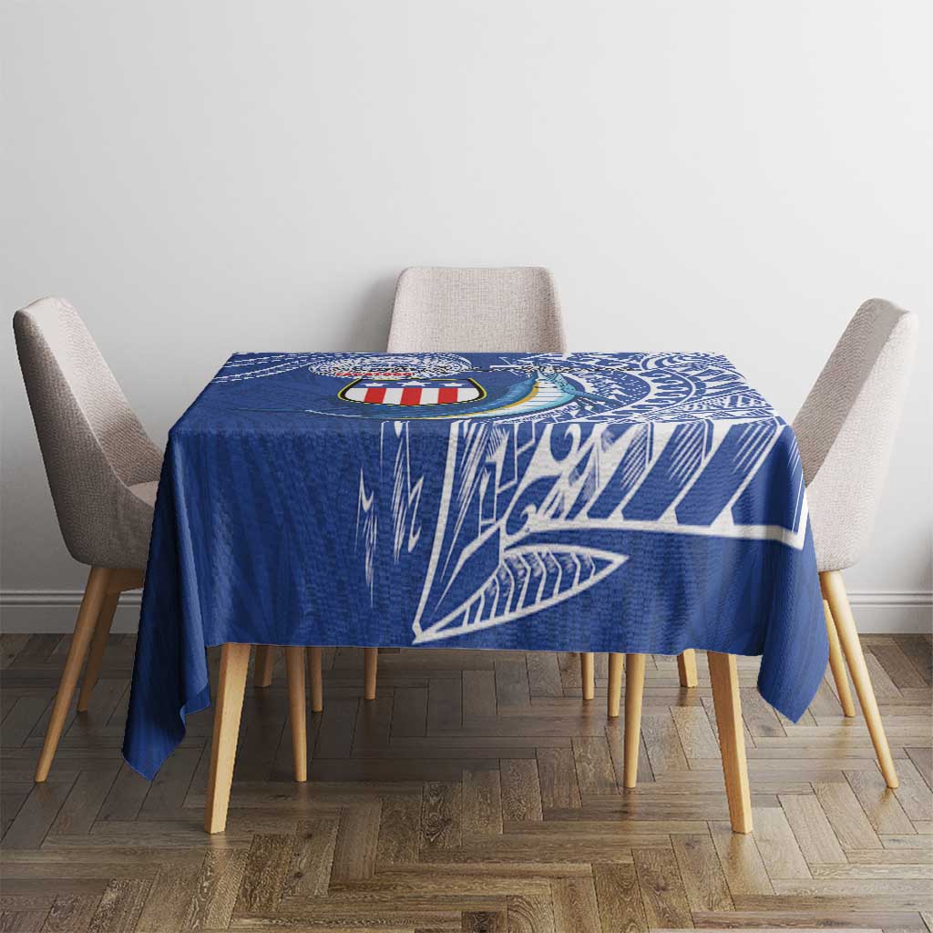 American Samoa Flag Day Tablecloth Fautasi Race Fagatogo-Iseula O Le Moana Sailfish Tribal Style