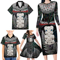 New Zealand Hei Tiki Family Matching Long Sleeve Bodycon Dress and Hawaiian Shirt Maori Green Papua Shell Pattern LT03 - Polynesian Pride