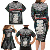 New Zealand Hei Tiki Family Matching Long Sleeve Bodycon Dress and Hawaiian Shirt Maori Green Papua Shell Pattern LT03 - Polynesian Pride