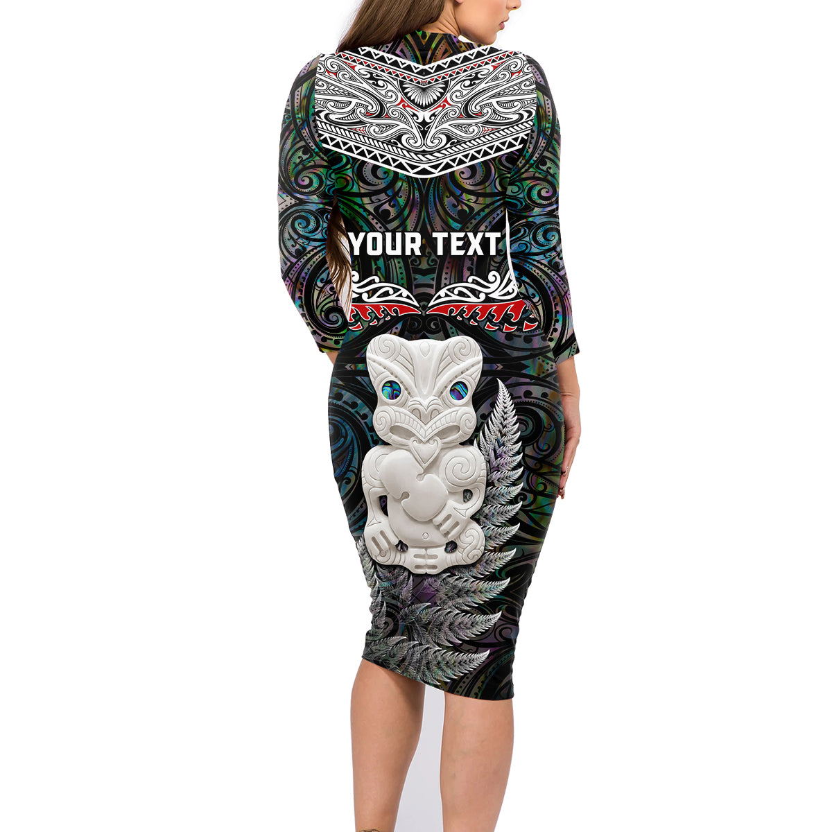 New Zealand Hei Tiki Family Matching Long Sleeve Bodycon Dress and Hawaiian Shirt Maori Green Papua Shell Pattern LT03 - Polynesian Pride