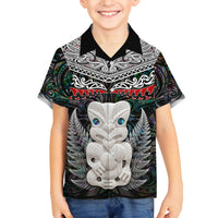 New Zealand Hei Tiki Family Matching Long Sleeve Bodycon Dress and Hawaiian Shirt Maori Green Papua Shell Pattern LT03 Son's Shirt Green - Polynesian Pride