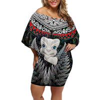 New Zealand Hei Tiki Family Matching Off Shoulder Short Dress and Hawaiian Shirt Maori Green Papua Shell Pattern LT03 Mom's Dress Green - Polynesian Pride