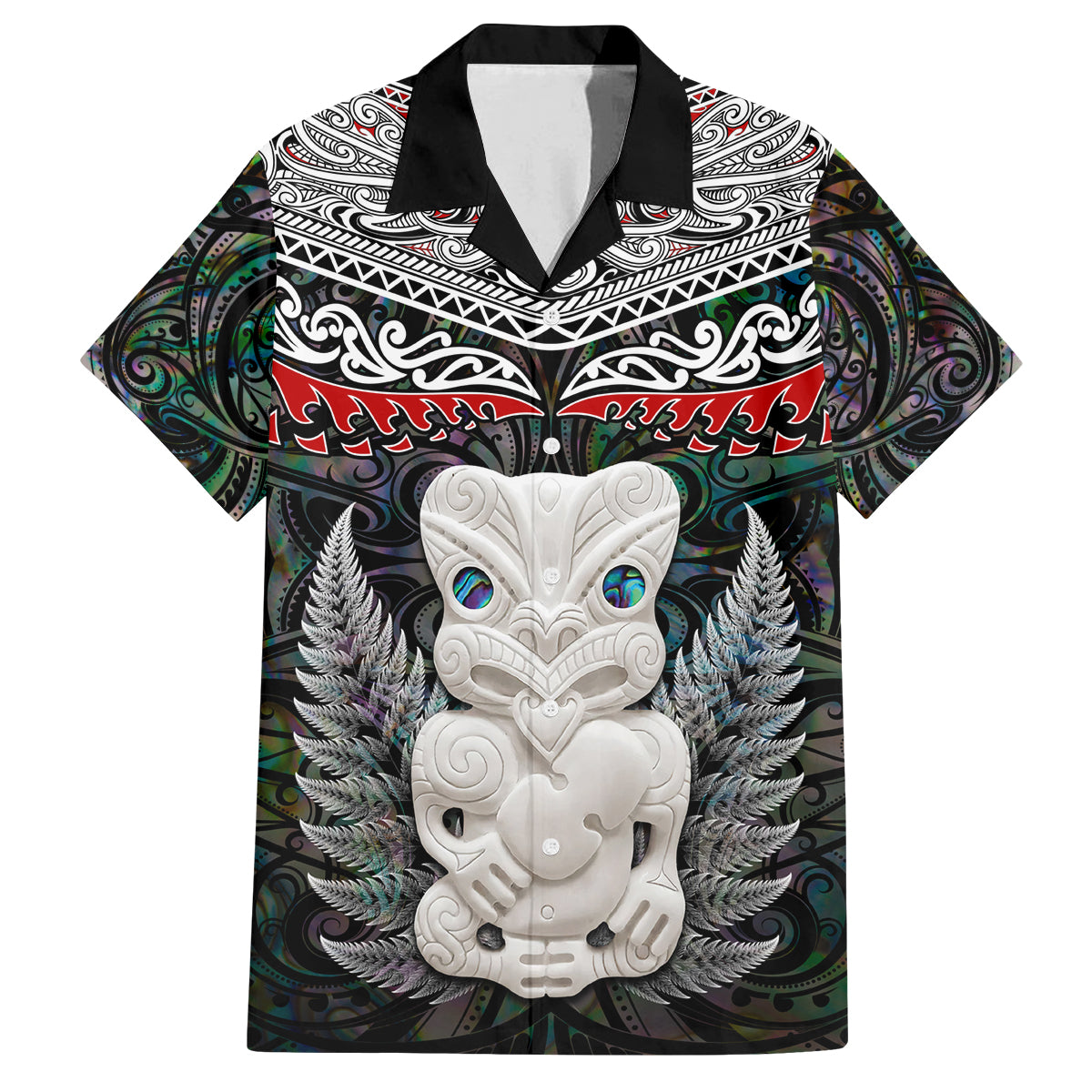New Zealand Hei Tiki Family Matching Puletasi and Hawaiian Shirt Maori Green Papua Shell Pattern LT03 Dad's Shirt - Short Sleeve Green - Polynesian Pride
