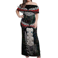 New Zealand Hei Tiki Off Shoulder Maxi Dress Maori Green Papua Shell Pattern LT03 Women Green - Polynesian Pride