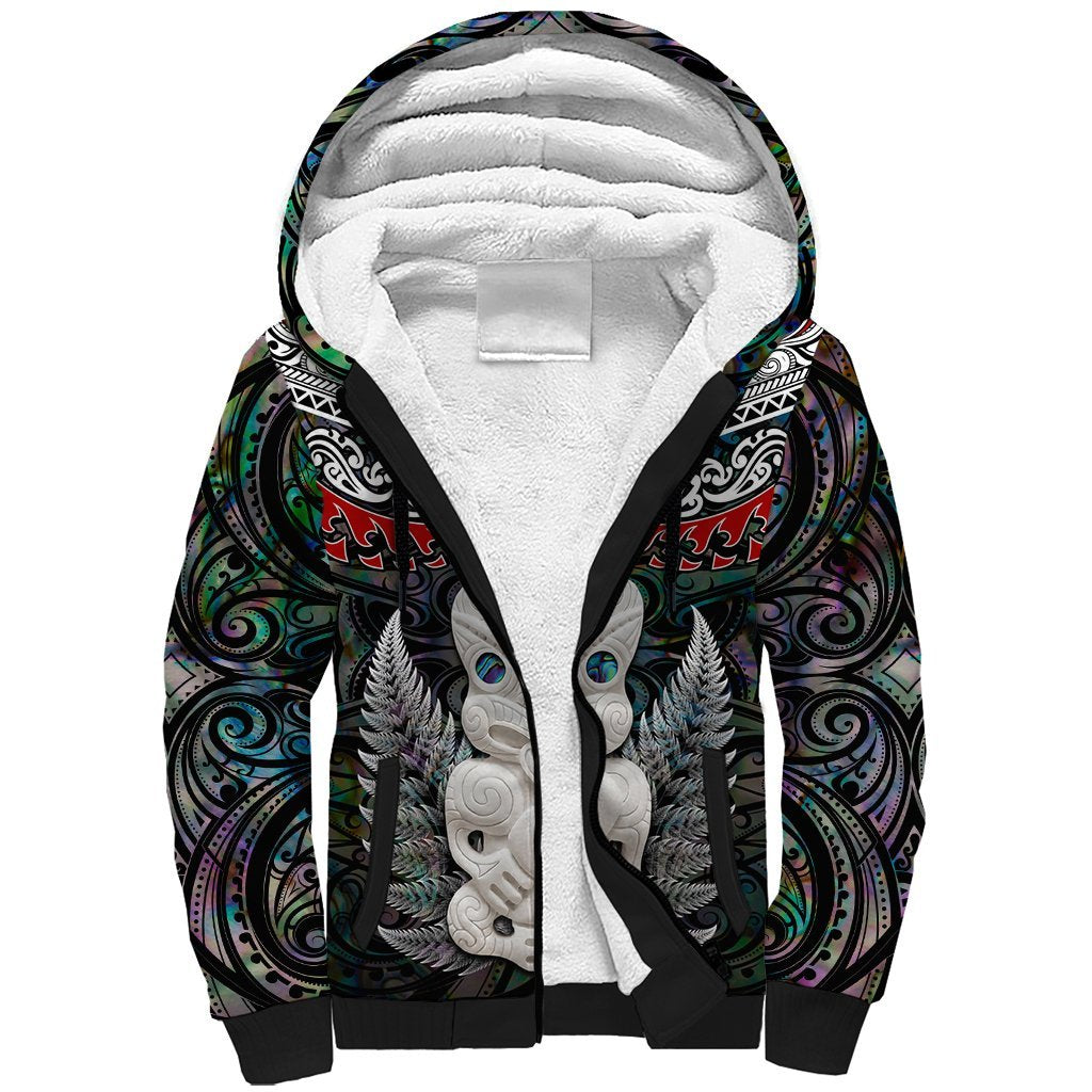 New Zealand Hei Tiki Sherpa Hoodie Maori Green Papua Shell Pattern LT03 Unisex Green - Polynesian Pride