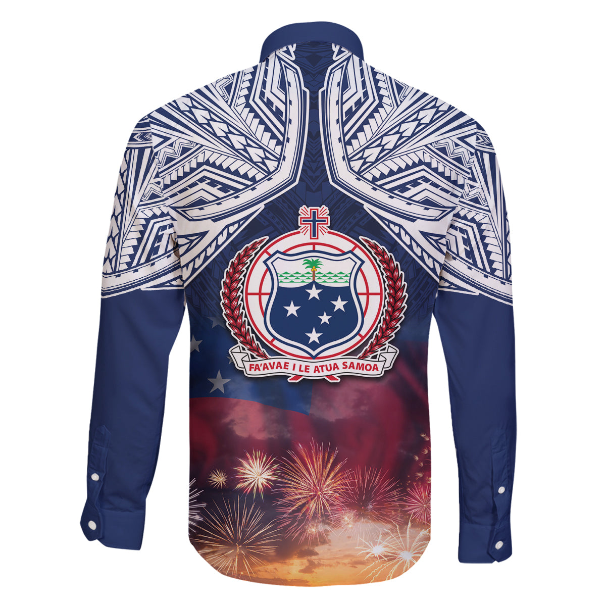 Samoa Indenpendence Day Family Matching Off Shoulder Short Dress and Hawaiian Shirt Sky Fireworks with Flag Style LT03 - Polynesian Pride