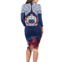Samoa Indenpendence Day Long Sleeve Bodycon Dress Sky Fireworks with Flag Style LT03 - Polynesian Pride