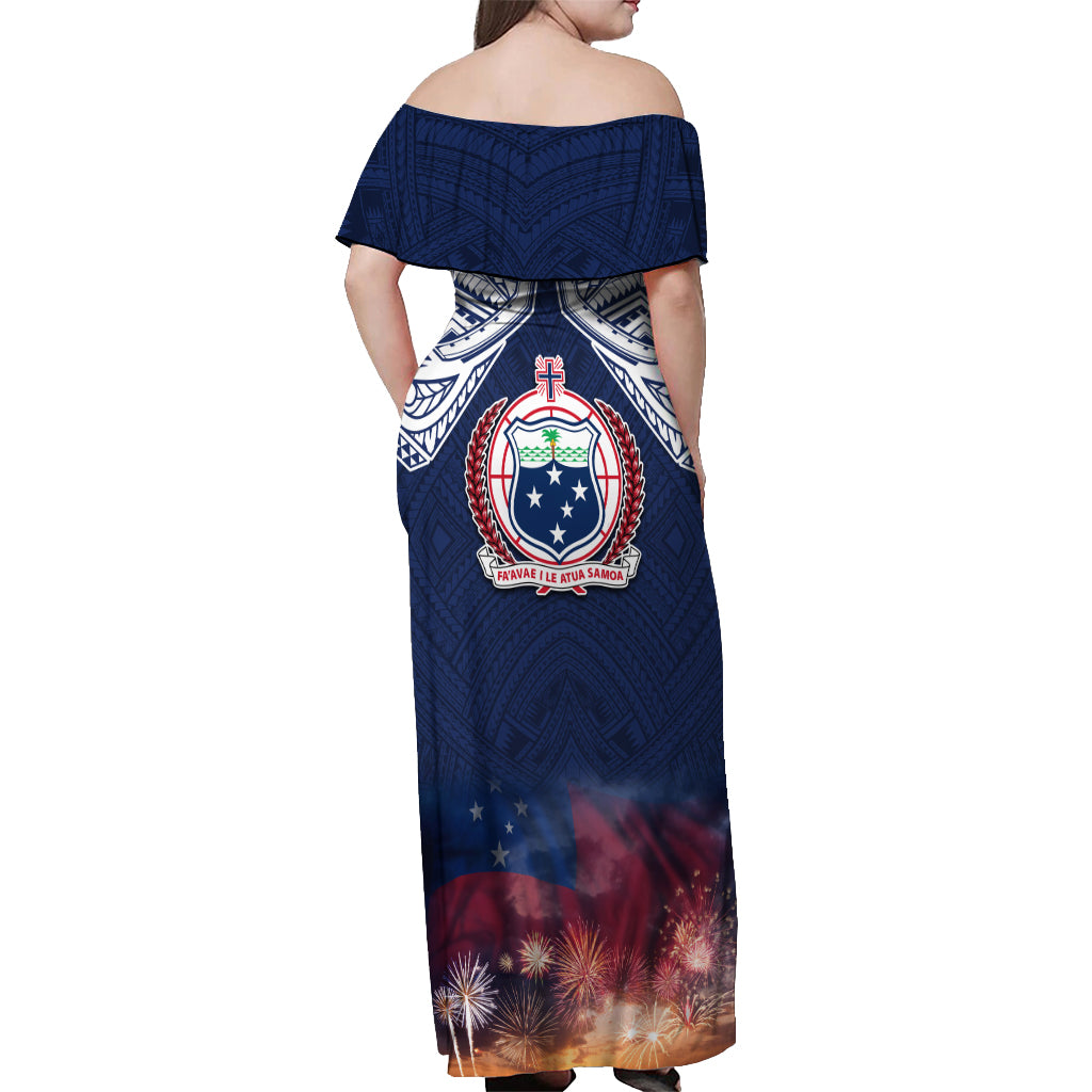 Samoa Indenpendence Day Off Shoulder Maxi Dress Sky Fireworks with Flag Style LT03 - Polynesian Pride