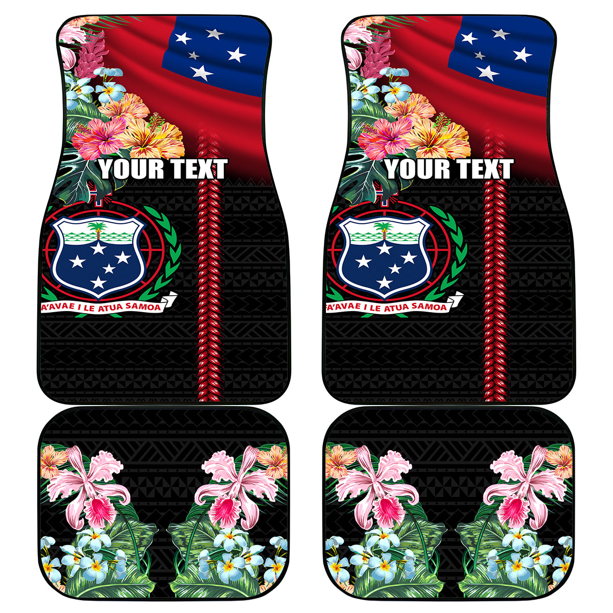Personalised Samoa Indenpendence Day Car Mats Tropical Samoan Coat of Arms With Siapo Pattern LT03 - Polynesian Pride