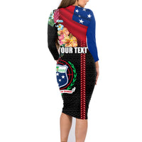 Personalised Samoa Indenpendence Day Family Matching Long Sleeve Bodycon Dress and Hawaiian Shirt Tropical Samoan Coat of Arms With Siapo Pattern LT03 - Polynesian Pride