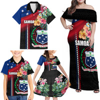 Personalised Samoa Indenpendence Day Family Matching Off Shoulder Maxi Dress and Hawaiian Shirt Tropical Samoan Coat of Arms With Siapo Pattern LT03 - Polynesian Pride