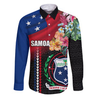 Personalised Samoa Indenpendence Day Family Matching Tank Maxi Dress and Hawaiian Shirt Tropical Samoan Coat of Arms With Siapo Pattern LT03 Dad's Shirt - Long Sleeve Black - Polynesian Pride